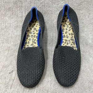 Rothy's Black Knit Loafers Size 7 Leopard Insoles Eco-Friendly Flats